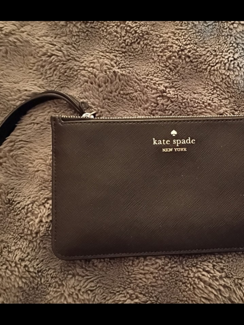 kate spade Black Leather Wristlet with Gold Logo